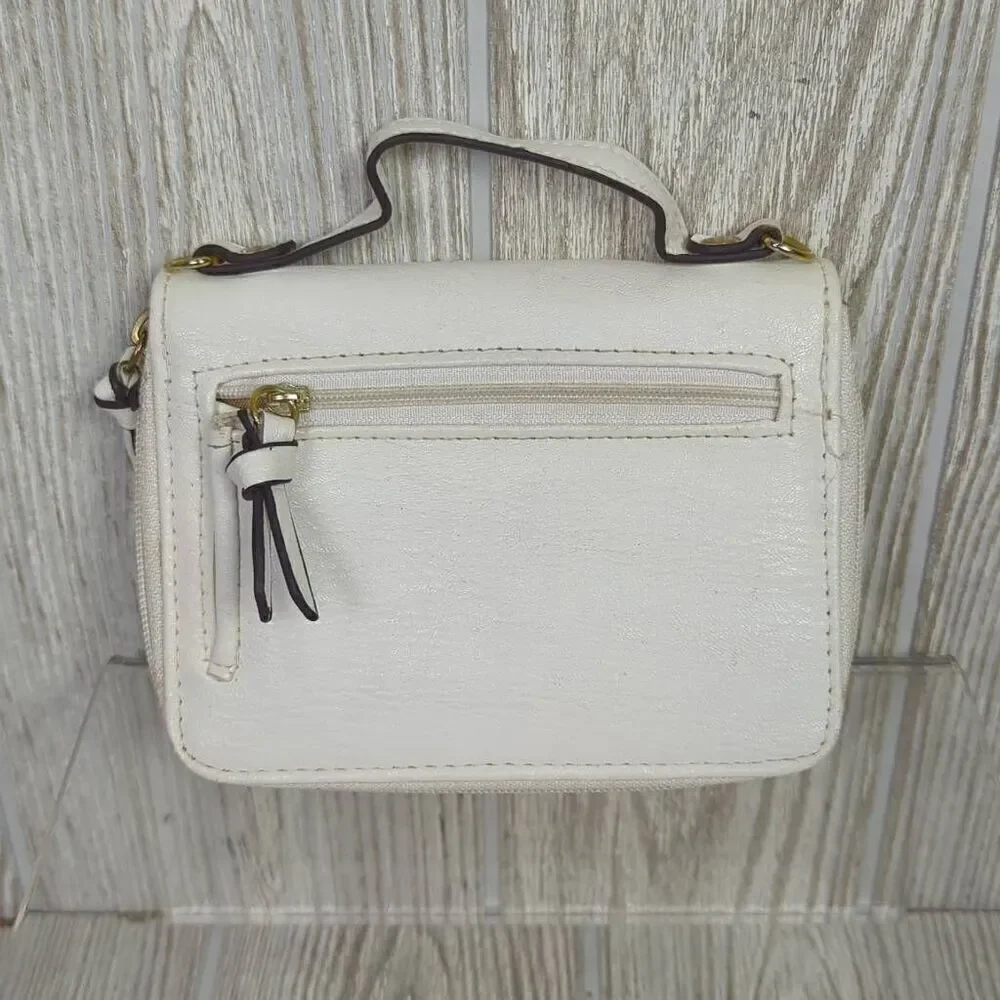 Nicole Miller Faux White Leather Crossbody Bag Purse Multipurpose Studded